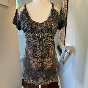 Angels & Diamonds Black and Brown Embellished Tee